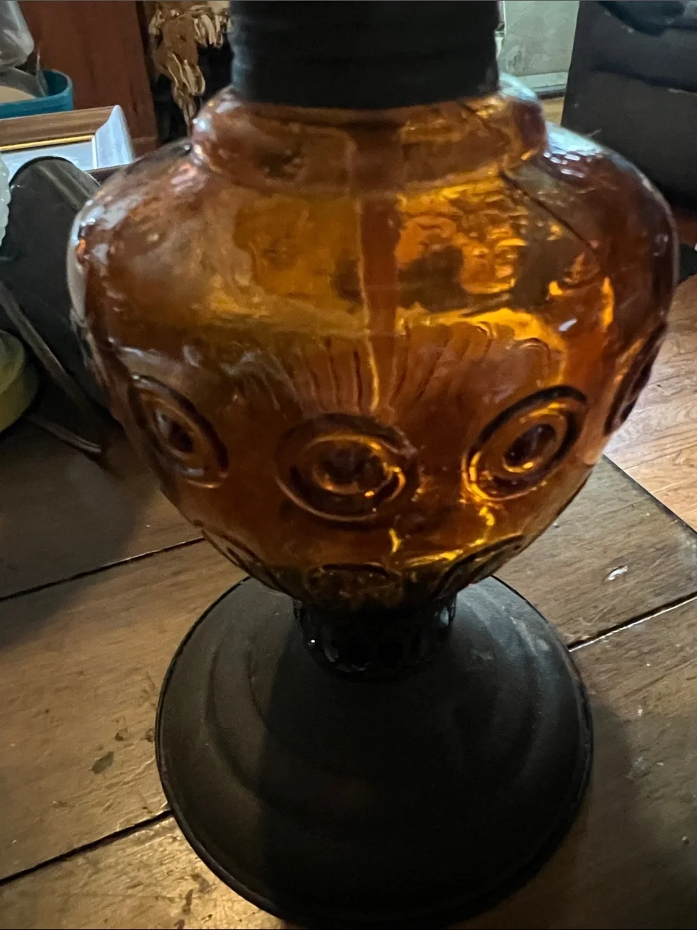 Retro Amber Glass Hurricane oil Lantern - Home Accents